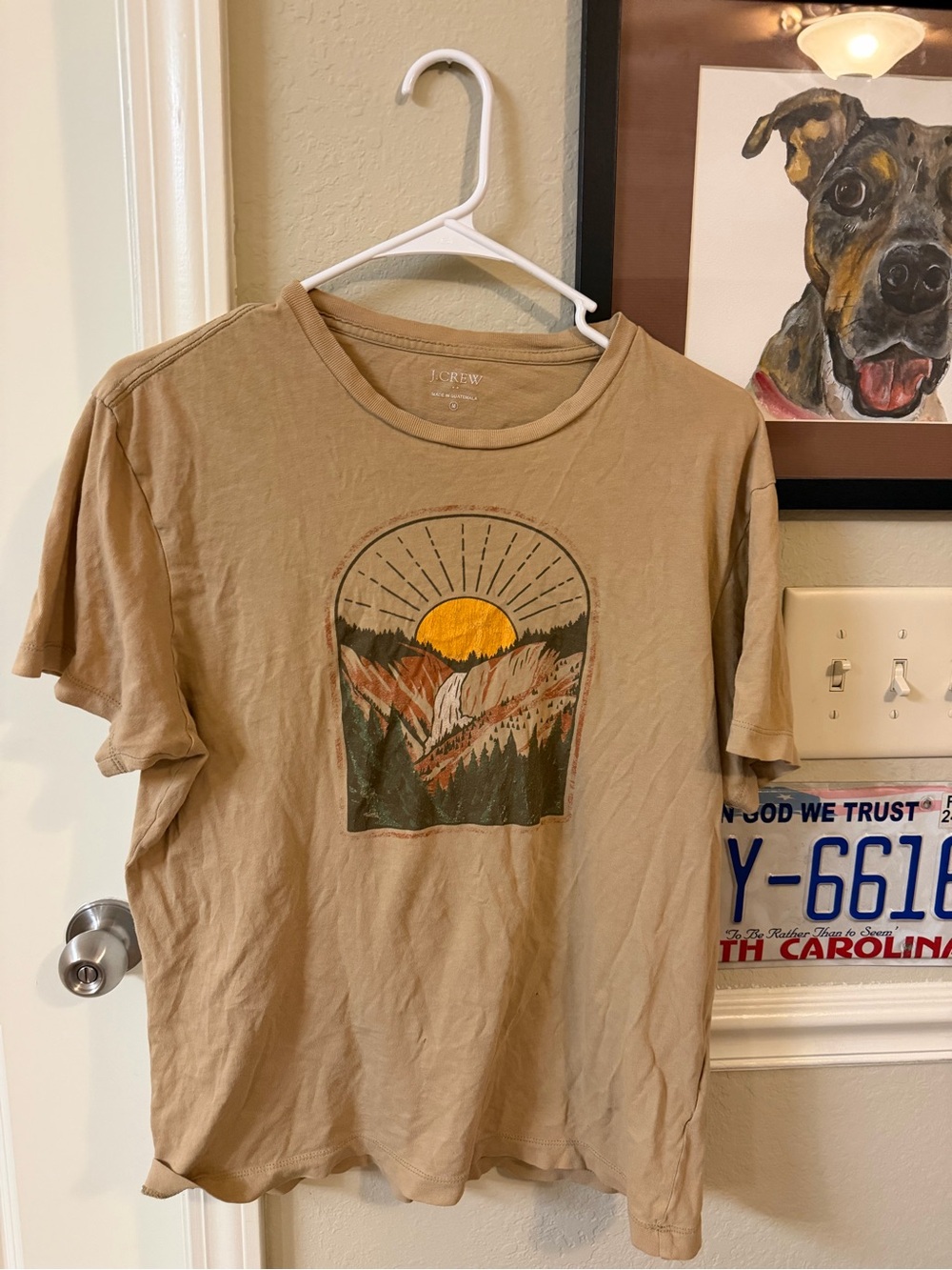 J. Crew Men’s Tan Graphic Tee with Sunrise Mountain Print